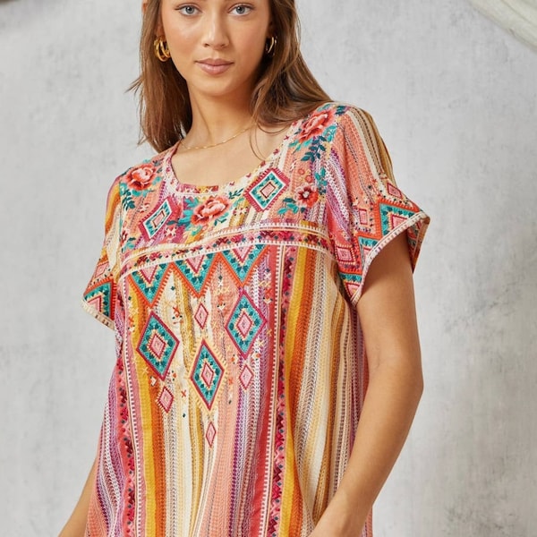 SAVANNA JANE Aztec Embroidery Tunic