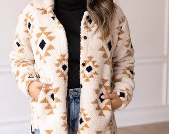 She Could Be The One Brown Aztec Pattern Button Down Sherpa