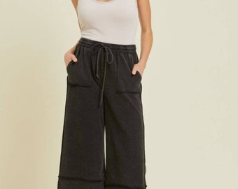 WASHED WIDE-LEGGED capri pants