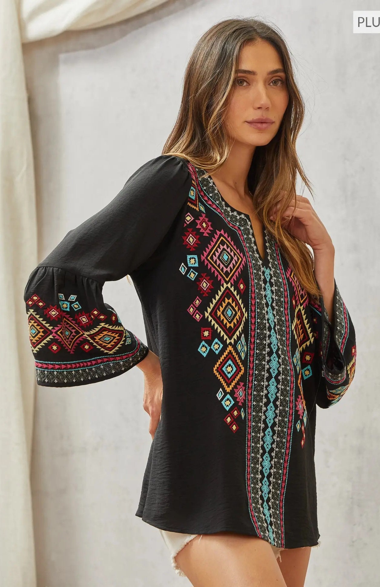 SAVANNA JANE Plus Size Tunic Top With Aztec Embroidery Etsy