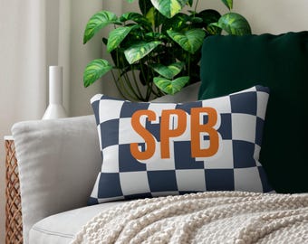 Personalized School Color Lumbar Pillow Custom Checkered Dorm Decor Monogram Name Gift  College Student Bed Accent Back to School bed party