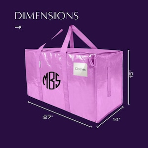 Monogram Storage Bags Personalized College Essential Six Color Options Student Moving Supplies Large Capacity Container Water Resistant Material Clear Label Pocket Carrying Handles Foldable Design Space Saving Solution Closet Organization
