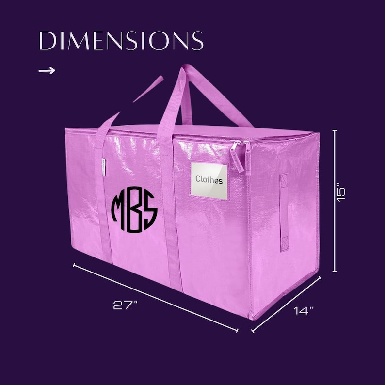 Monogram Storage Bags Personalized College Essential Six Color Options Student Moving Supplies Large Capacity Container Water Resistant Material Clear Label Pocket Carrying Handles Foldable Design Space Saving Solution Closet Organization