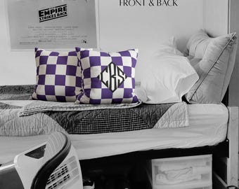 Custom College Pillow Custom Throw Pillow Boy Room Dorm Decor Personalized Name Monogram checked College Accent Lumbar Cushion Team Spirit
