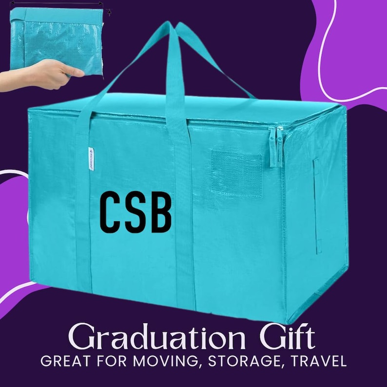 Personalized Storage Bag Dorm Essentials College Student Moving Supplies Large Capacity Container Water Resistant Material Carrying Handles Clear Label Pocket Six Color Options Monogram Design Foldable Storage Solution Space Saving System