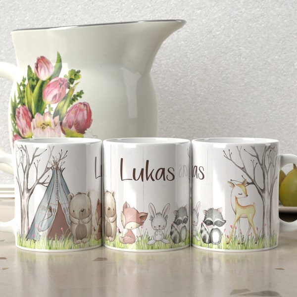 Kindertasse mit Namen | Waldtiere | Kindertasse personalisiert | Kindertasse Keramik | Geschenk |