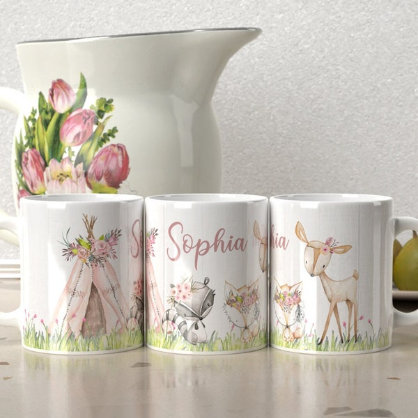 Kindertasse mit Namen | Waldtiere | Kindertasse personalisiert | Kindertasse Keramik | Geschenk |