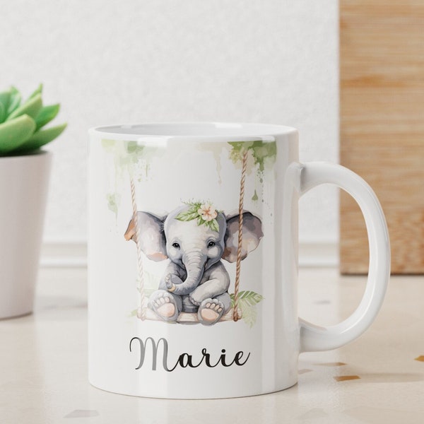 Kindertasse mit Namen und Elefant | Kindertasse personalisiert | Kindertasse Keramik | Geschenk | beidseitig bedruckt