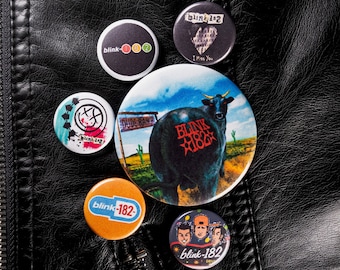 Blink 182 Button Pack | Pop Punk pinback buttons in 1in and 2.25in | Enema of the State, Take Off Your Pants and Jacket, Mark Tom and Travis