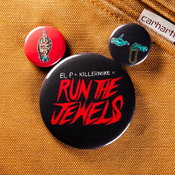 Run the Jewels Button Pack | Hip Hop Button Pins in 1n and 2.25in | El-P, Killer Mike, Rap buttons