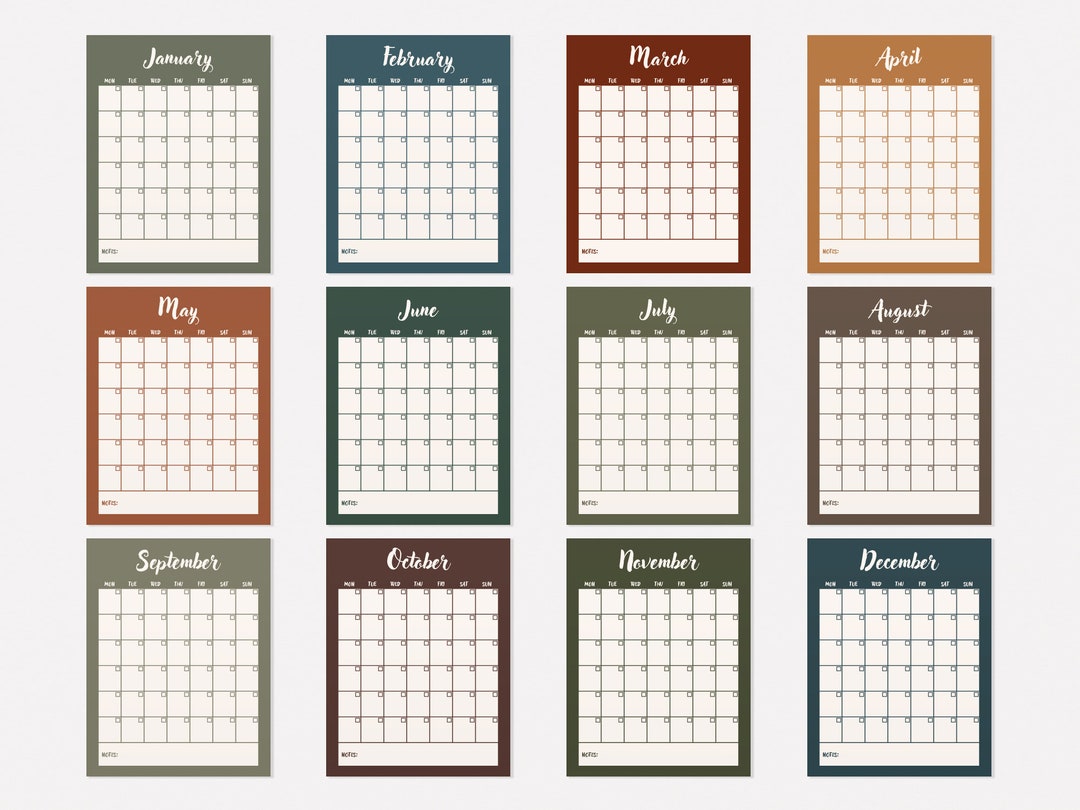 Monthly Calendar | Yearly Calendar | Printable Digital File | Blank ...