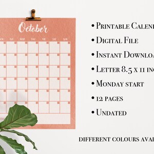 Monthly Calendar | Yearly Calendar | Printable Digital File | Blank ...