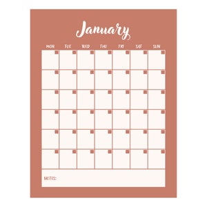Monthly Calendar | Yearly Calendar | Printable Digital File | Blank ...