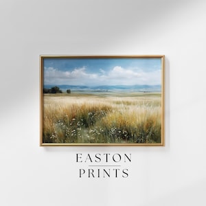 Summer Prairie Pastel Art - Printable Oil Painting, Gentle Golden Landscape, Rustic Countryside Decor, Cottagecore Wall Art Print 29