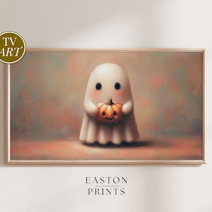 Ghost Holding Pumpkin FRAME TV Halloween art, Neutral Halloween ghost art Samsung Frame tv , Fun spooky cute Halloween TV artwork | tv