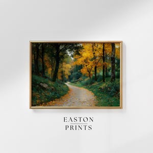 Rustic Autumn Forest Trail Painting: Winding Path Artwork, Earthy Fall Colors, Vintage Landscape Wall Decor