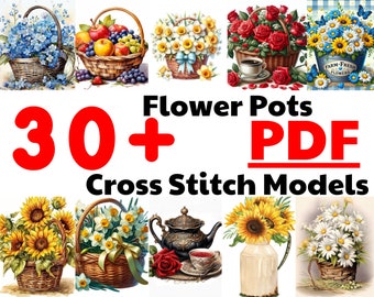 30 Flower Basket, Cross stitch pattern, Counted cross stitch, Cross stitch, Hand embroidery model, Embroidery chart, PDF cross stitch