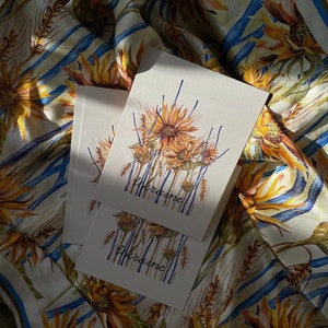Lot de 2 cartes postales Tournesol | Fleur ukrainienne | Fleurs nationales | Papier écologique imprimé | Cartes anciennes basées sur des illustrations dessinées à la main