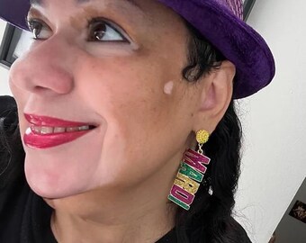 mardi gras resin earrings