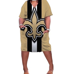 Saints V-Neck Casual Dress with Pockets (Fits Big) - Quick Shipping