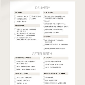 Birth Plan Template | Printable Birth Plan and Checklist - Etsy