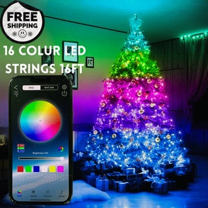 Christmas LED Lights, 16-Color Smart Christmas Fairy Lights, APP Bluetooth Control, Waterproof, USB Copper Wire, Perfect Christmas Decor