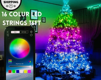 Christmas LED Lights, 16-Color Smart Christmas Fairy Lights, APP Bluetooth Control, Waterproof, USB Copper Wire, Perfect Christmas Decor