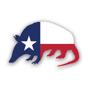 Naklejka w kształcie flagi Teksasu w kształcie armadillo - Wyprodukowano w Ameryce - Chroniona przed promieniowaniem UV Lone Star Texas TX