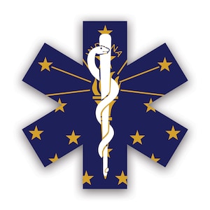 Indiana Star of Life Flag Sticker - Decal - American Made - UV Protected ems emt emergency meidcal services rod of asclepius in