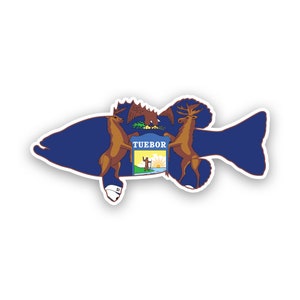 Michigan Bass Flag Sticker - Decal - American Made - UV Protected largemouth sport fish angler perching fish angler perch mi