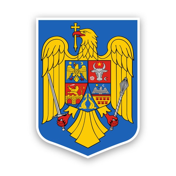 thumbnail interactive-video image 1 of 4x Romania Roundel Flag Vinyl Stickers - Coat Of Arms, 50mm Bumper Decals, Glossy 1 of 5