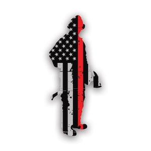 Tattered Thin Red Line American Flag Fireman Sticker - Decal - American Made - UV Protected america flag firefighter shaped first responder