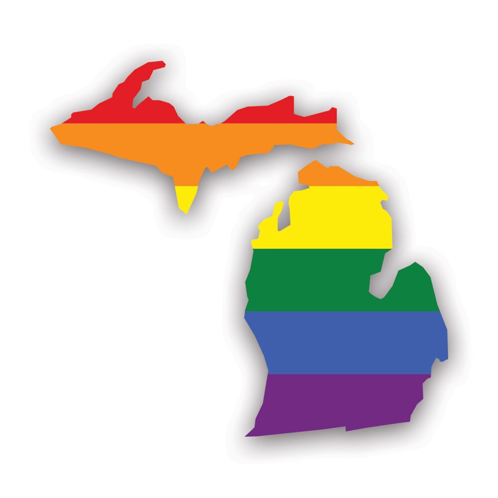 Michigan State Shaped Gay Pride Rainbow Flag Sticker - Decal - American Made - UV Protected lgbt lgbtq lgbtqia+ community mi