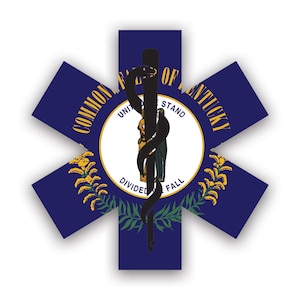 Kentucky Star of Life Flag Sticker - Decal - American Made - UV Protected ems emt emergency meidcal services rod of asclepius ky