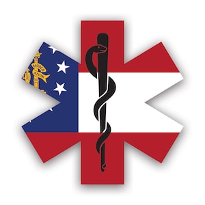 Georgia Star of Life Flag Sticker - Decal - American Made - UV Protected ems emt emergency meidcal services rod of asclepius ga