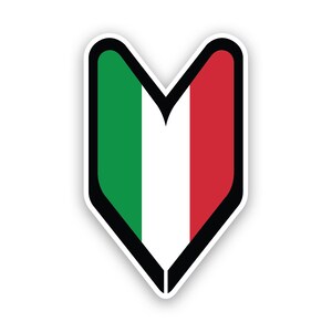May include: A sticker with the Italian flag colors: green, white, and red. The sticker is shaped like a heart with a black outline.
