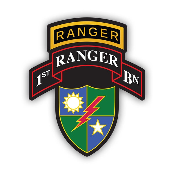 1st Ranger BN with 75th Ranger Regiment Insignia Sticker - Decal - American Made - UV Protected - battalion sleeve rangers armed forces army
