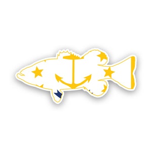Rhode Island Bass Flag Sticker - Decal - American Made - UV Protected largemouth sport fish angler perching fish angler perch ri