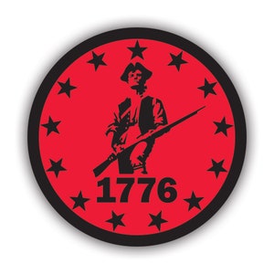 Rode ronde 1776 Minuteman sticker - sticker - Amerikaans gemaakt - UV-beschermd - 13 sterren minutemen grenspatriot