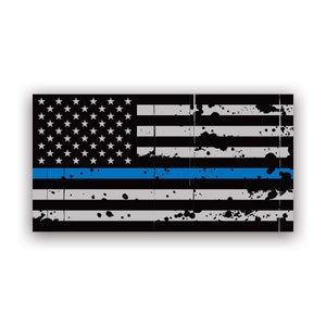 Tattered Thin Blue Line Subdued American Flag Sticker - Calcomanía - American Made - UV Protected - policía de primera respuesta policial EE. UU.