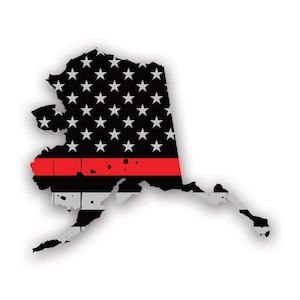 Distressed Alaska State Shaped Subdued US Flag Thin Red Line Sticker - Decal - American Made - UV Protected fire firefighter safety ak
