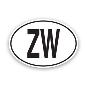 ZW Zimbabwe Country Code Oval Sticker - Decal - American Made - UV Protected - zimbabwean country code euro ovals