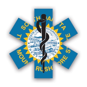 South Dakota Star of Life Flag Sticker - Decal - American Made - UV Protected ems emt emergency meidcal services rod of asclepius sd