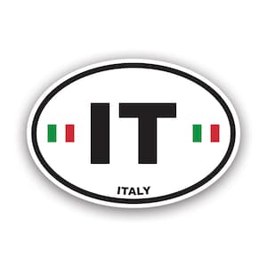 Autocollant ovale d’Italie - Décalcomanie - Fabriqué aux États-Unis - Code de pays du drapeau italien protégé contre les UV euro it v1