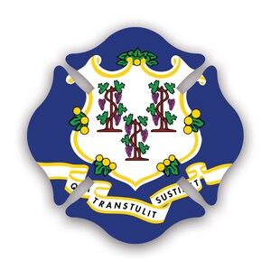 Connecticut State Maltese Cross Shaped Sticker - Decal - American Made - UV Protected fighter dept first responder symbol of protection