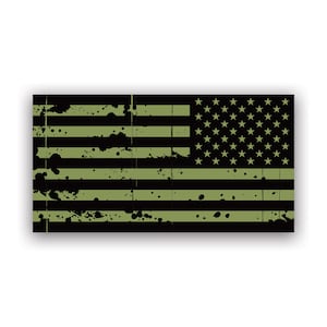 Reverse Distressed OD Green American Flag Sticker - Decal - American Made - UV Protected - distressed olive drab america usa military