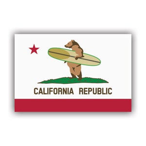 California Surfing Bear Flag Sticker - Decal - American Made - UV Protected - surfboard surf surfer ca cali republic