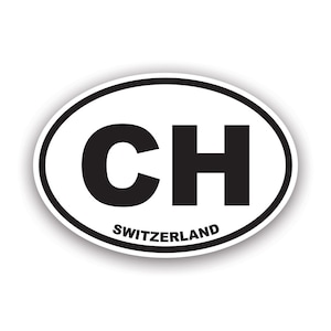 Peut inclure: Autocollant ovale blanc avec du texte noir. L'autocollant indique "CH SUISSE".