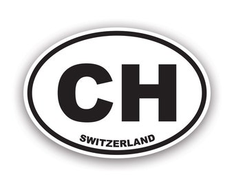 May include: White oval sticker with black text. The sticker says "CH SWITZERLAND".