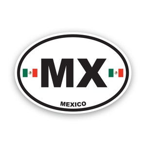 Mexico Oval Sticker - Decal - American Made - UV Protected mexican flag country code euro mx v1